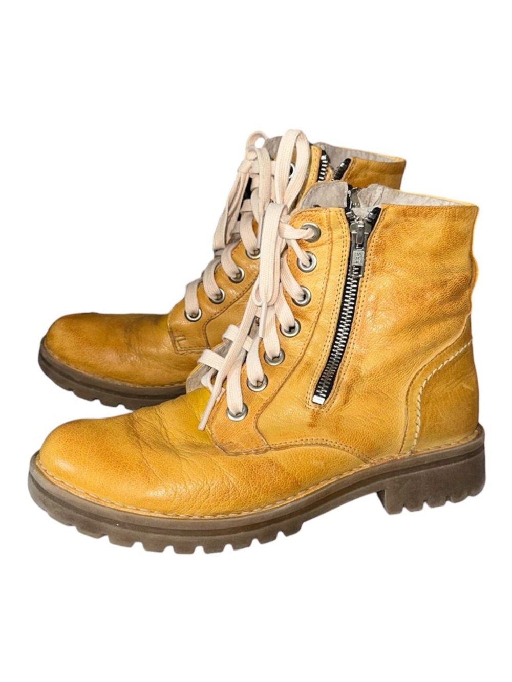 GODY Shoes Leather Laced Boots with Side Zippers